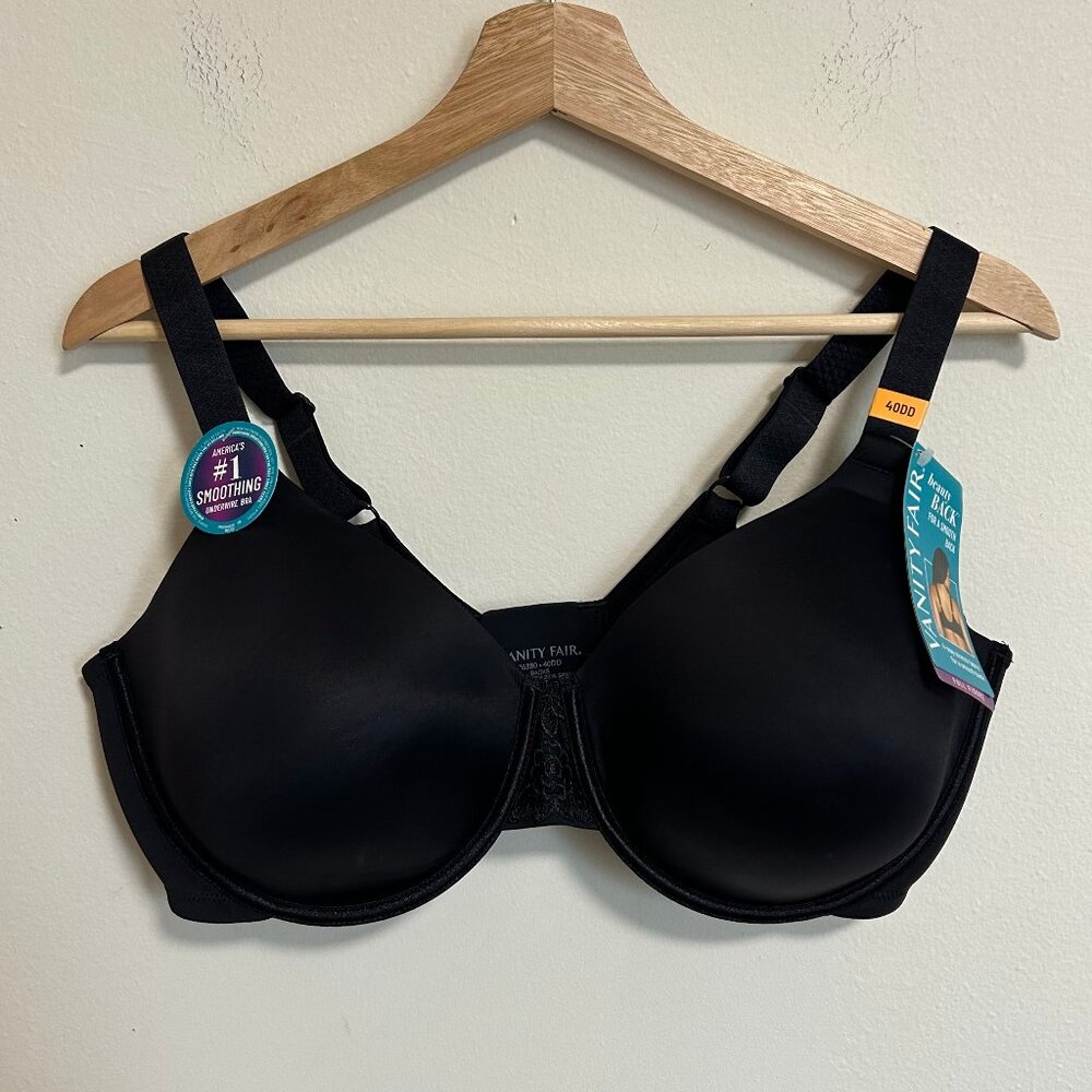 NWT Vanity Fair Black Full Figure Smoothing Bra Sz 40DD (40E) Style 76380